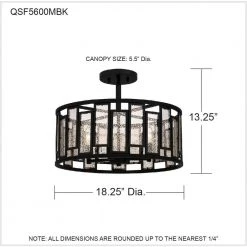 Bankston 18.25 in. 4-Light Matte Black Semi-Flush Mount by Quoizel -Quoizel Sales matte black quoizel flush mount lights qsf5600mbk 76 1000