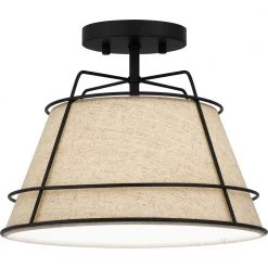 Burbidge 13 in. 1-Light Matte Black Semi-Flush Mount by Quoizel