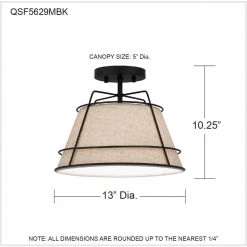 Burbidge 13 in. 1-Light Matte Black Semi-Flush Mount by Quoizel -Quoizel Sales matte black quoizel flush mount lights qsf5629mbk 76 1000