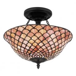 Ursa 16 in. 2-Light Matte Black Semi-Flush Mount with Multicolor Art Glass by Quoizel 14 Ursa 16 in. 2-Light Matte Black Semi-Flush Mount with Multicolor Art Glass by Quoizel -Quoizel Sales matte black quoizel flush mount lights tf5329mbk 1f 1000
