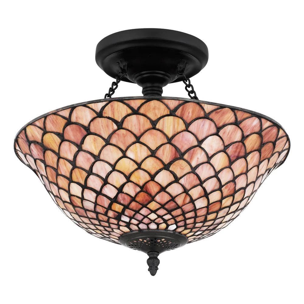 Ursa 16 in. 2-Light Matte Black Semi-Flush Mount with Multicolor Art Glass by Quoizel 7 Ursa 16 in. 2-Light Matte Black Semi-Flush Mount with Multicolor Art Glass by Quoizel - Image 5