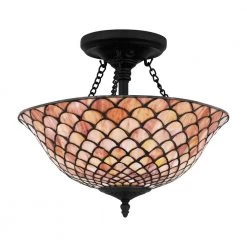 Ursa 16 in. 2-Light Matte Black Semi-Flush Mount with Multicolor Art Glass by Quoizel 13 Ursa 16 in. 2-Light Matte Black Semi-Flush Mount with Multicolor Art Glass by Quoizel -Quoizel Sales matte black quoizel flush mount lights tf5329mbk 4f 1000