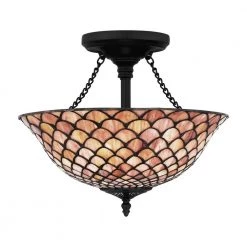 Ursa 16 in. 2-Light Matte Black Semi-Flush Mount with Multicolor Art Glass by Quoizel