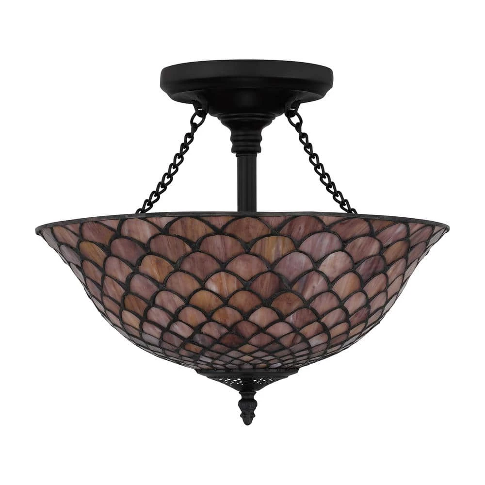 Ursa 16 in. 2-Light Matte Black Semi-Flush Mount with Multicolor Art Glass by Quoizel 5 Ursa 16 in. 2-Light Matte Black Semi-Flush Mount with Multicolor Art Glass by Quoizel - Image 3