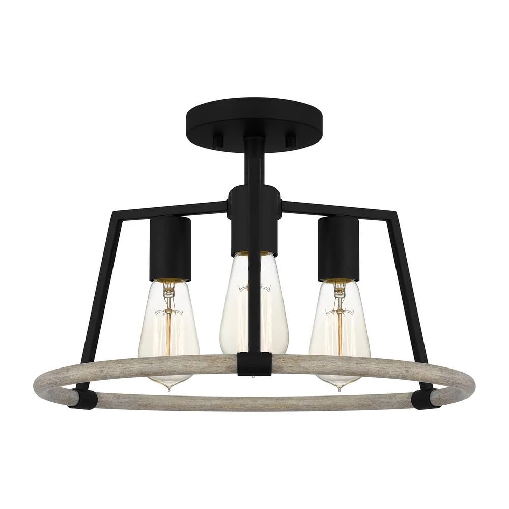 Tippet 3-Light Matte Black Semi-Flush Mount by Quoizel 3 Tippet 3-Light Matte Black Semi-Flush Mount by Quoizel