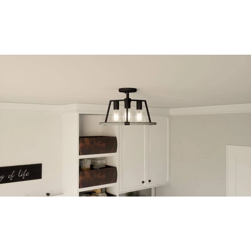 Tippet 3-Light Matte Black Semi-Flush Mount by Quoizel 4 Tippet 3-Light Matte Black Semi-Flush Mount by Quoizel - Image 2