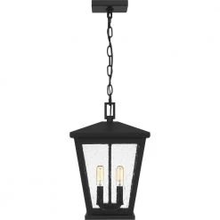 Joffrey 10.5 in. 2-Light Matte Black Outdoor Pendant-Light with Clear Seeded Glass by Quoizel -Quoizel Sales matte black quoizel outdoor pendant lights jfy1911mbk 4f 1000