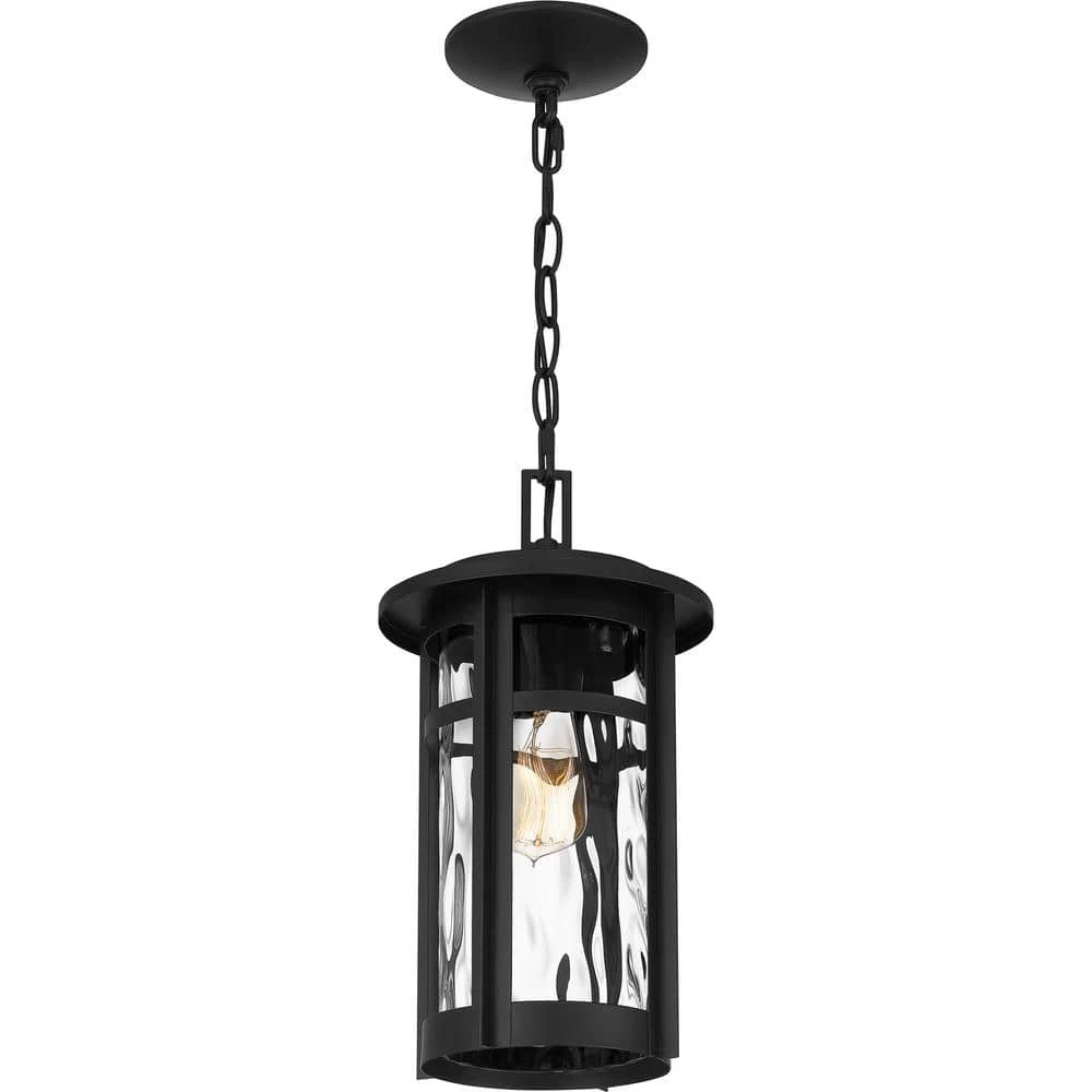Uma 8 in. 1-Light Matte Black Outdoor Pendant-Light with Clear Water Glass by Quoizel 9 Uma 8 in. 1-Light Matte Black Outdoor Pendant-Light with Clear Water Glass by Quoizel - Image 7