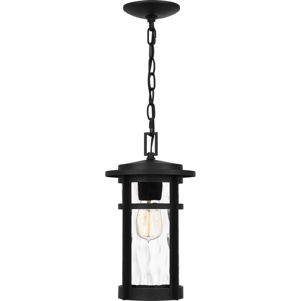 Uma 8 in. 1-Light Matte Black Outdoor Pendant-Light with Clear Water Glass by Quoizel 7 Uma 8 in. 1-Light Matte Black Outdoor Pendant-Light with Clear Water Glass by Quoizel - Image 5