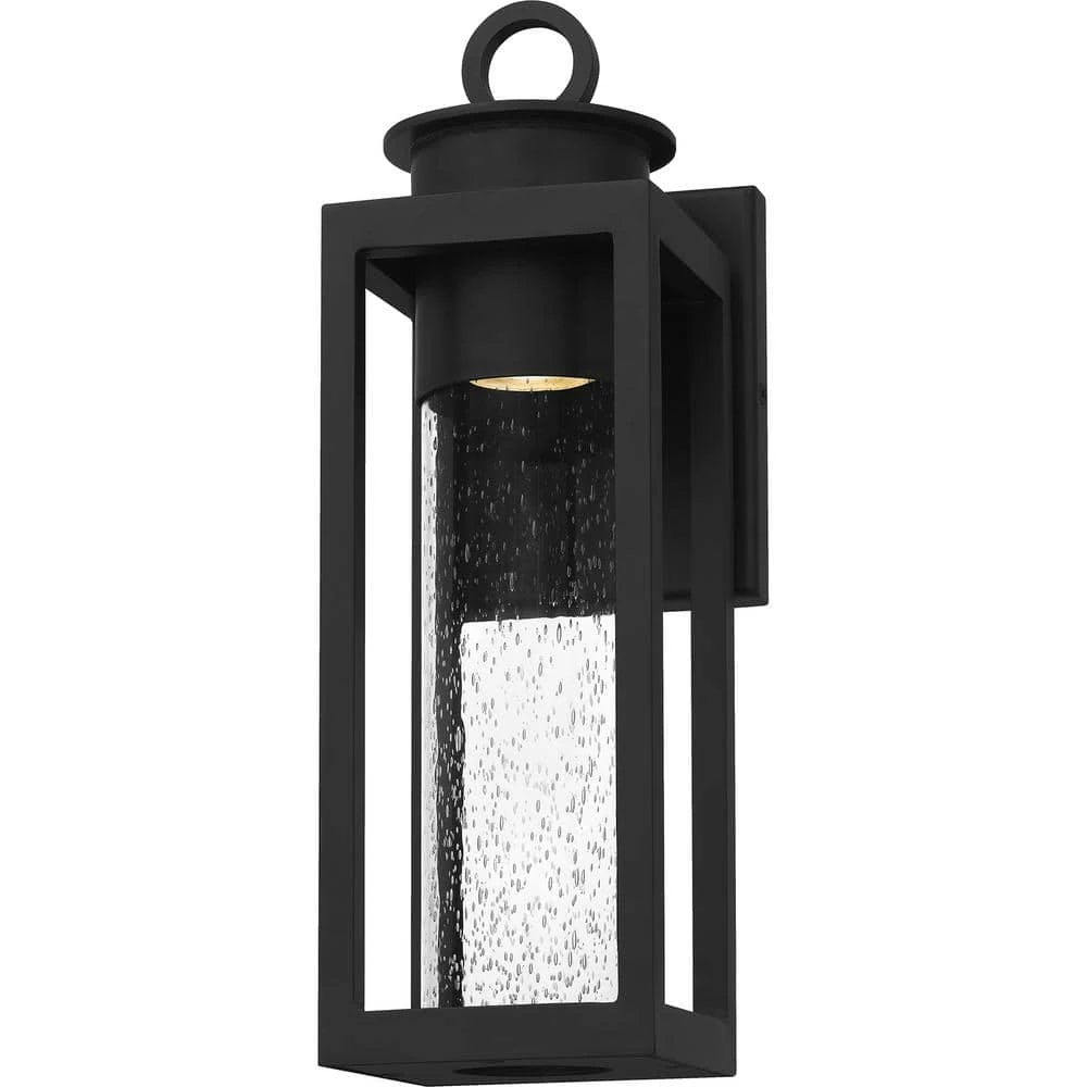 Donegal 5 in. 1-Light Matte Black Outdoor Wall Lantern Sconce with Clear Seeded Glass by Quoizel 3 Donegal 5 in. 1-Light Matte Black Outdoor Wall Lantern Sconce with Clear Seeded Glass by Quoizel
