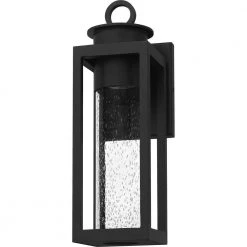 Donegal 5 in. 1-Light Matte Black Outdoor Wall Lantern Sconce with Clear Seeded Glass by Quoizel 14 Donegal 5 in. 1-Light Matte Black Outdoor Wall Lantern Sconce with Clear Seeded Glass by Quoizel -Quoizel Sales matte black quoizel outdoor sconces dgl8405mbk c3 1000
