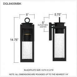 Donegal 5 in. 1-Light Matte Black Outdoor Wall Lantern Sconce with Clear Seeded Glass by Quoizel 18 Donegal 5 in. 1-Light Matte Black Outdoor Wall Lantern Sconce with Clear Seeded Glass by Quoizel -Quoizel Sales matte black quoizel outdoor sconces dgl8405mbk fa 1000