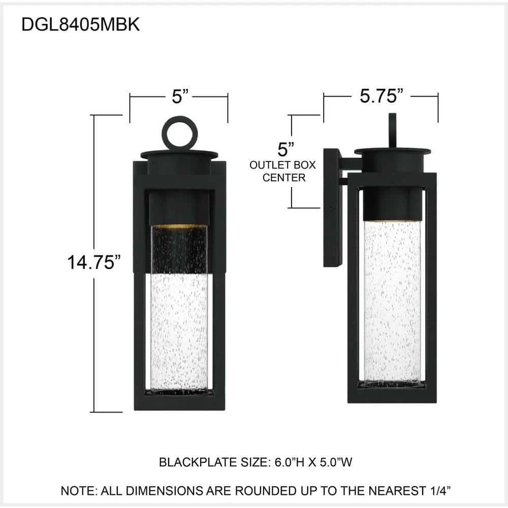 Donegal 5 in. 1-Light Matte Black Outdoor Wall Lantern Sconce with Clear Seeded Glass by Quoizel 10 Donegal 5 in. 1-Light Matte Black Outdoor Wall Lantern Sconce with Clear Seeded Glass by Quoizel - Image 8