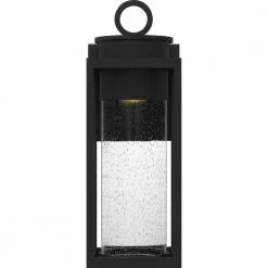 Donegal 7 in. 1-Light Matte Black Outdoor Wall Lantern Sconce with Clear Seeded Glass by Quoizel -Quoizel Sales matte black quoizel outdoor sconces dgl8407mbk 4f 1000