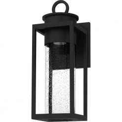 Donegal 7 in. 1-Light Matte Black Outdoor Wall Lantern Sconce with Clear Seeded Glass by Quoizel -Quoizel Sales matte black quoizel outdoor sconces dgl8407mbk c3 1000