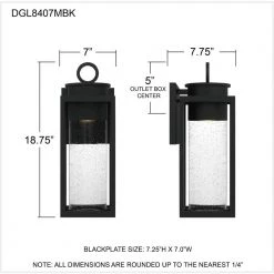 Donegal 7 in. 1-Light Matte Black Outdoor Wall Lantern Sconce with Clear Seeded Glass by Quoizel -Quoizel Sales matte black quoizel outdoor sconces dgl8407mbk fa 1000
