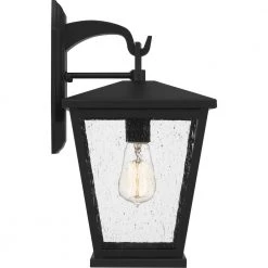 Joffrey 9 in. 1-Light Matte Black Outdoor Wall Lantern Sconce with Clear Seeded Glass by Quoizel -Quoizel Sales matte black quoizel outdoor sconces jfy8409mbk 1f 1000