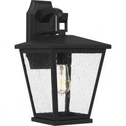 Joffrey 9 in. 1-Light Matte Black Outdoor Wall Lantern Sconce with Clear Seeded Glass by Quoizel