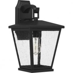 Joffrey 9 in. 1-Light Matte Black Outdoor Wall Lantern Sconce with Clear Seeded Glass by Quoizel -Quoizel Sales matte black quoizel outdoor sconces jfy8409mbk c3 1000