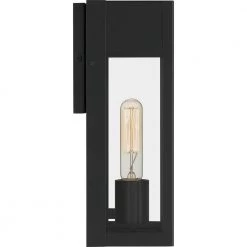 Maren 6 in. 1-Light Matte Black Outdoor Wall Lantern Sconce with Clear Glass by Quoizel -Quoizel Sales matte black quoizel outdoor sconces mae8406mbk 1f 1000