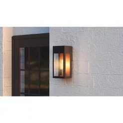 Maren 6 in. 1-Light Matte Black Outdoor Wall Lantern Sconce with Clear Glass by Quoizel -Quoizel Sales matte black quoizel outdoor sconces mae8406mbk 40 1000