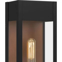 Maren 6 in. 1-Light Matte Black Outdoor Wall Lantern Sconce with Clear Glass by Quoizel -Quoizel Sales matte black quoizel outdoor sconces mae8406mbk 44 1000