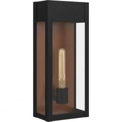Maren 7.5 in. 1-Light Matte Black Outdoor Wall Lantern Sconce with Clear Glass by Quoizel