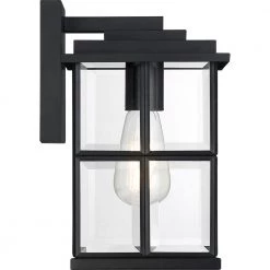 Mulligan 1-Light Black Outdoor Wall Lantern Sconce by Quoizel -Quoizel Sales matte black quoizel outdoor sconces mgn8406mbk 1f 1000