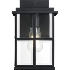 Mulligan 1-Light Black Outdoor Wall Lantern Sconce by Quoizel -Quoizel Sales matte black quoizel outdoor sconces mgn8406mbk 4f 1000