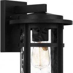 Uma 8 in. 1-Light Matte Black Outdoor Wall Lantern Sconce with Clear Water Glass by Quoizel 16 Uma 8 in. 1-Light Matte Black Outdoor Wall Lantern Sconce with Clear Water Glass by Quoizel -Quoizel Sales matte black quoizel outdoor sconces uma8408mbk 44 1000