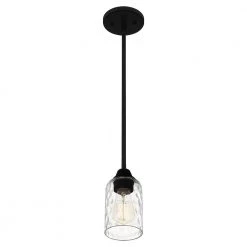 Acacia 1-Light Matte Black Chandelier with Clear Water Glass by Quoizel -Quoizel Sales matte black quoizel pendant lights aca1504mbk 1f 1000