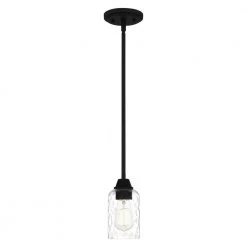 Acacia 1-Light Matte Black Chandelier with Clear Water Glass by Quoizel -Quoizel Sales matte black quoizel pendant lights aca1504mbk 4f 1000