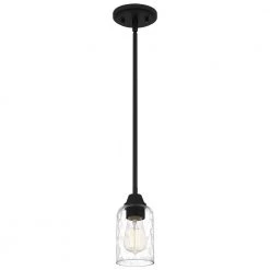 Acacia 1-Light Matte Black Chandelier with Clear Water Glass by Quoizel