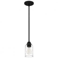 Acacia 1-Light Matte Black Chandelier with Clear Water Glass by Quoizel -Quoizel Sales matte black quoizel pendant lights aca1504mbk c3 1000