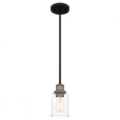Cox 1-Light Matte Black Shaded Pendant Light by Quoizel