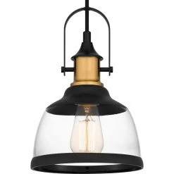 Warnock 1-Light Matte Black Shaded Pendant by Quoizel -Quoizel Sales matte black quoizel pendant lights qpp5639mbk 44 1000