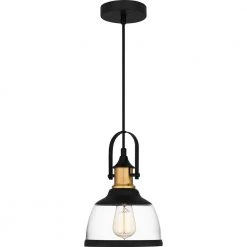 Warnock 1-Light Matte Black Shaded Pendant by Quoizel -Quoizel Sales matte black quoizel pendant lights qpp5639mbk 4f 1000