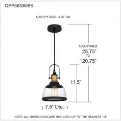 Warnock 1-Light Matte Black Shaded Pendant by Quoizel -Quoizel Sales matte black quoizel pendant lights qpp5639mbk 76 1000