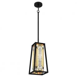Sierra 1-Light Matte Black Chandelier with Multicolor Art Glass by Quoizel -Quoizel Sales matte black quoizel pendant lights tf5332mbk 1f 1000