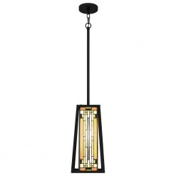 Sierra 1-Light Matte Black Chandelier with Multicolor Art Glass by Quoizel -Quoizel Sales matte black quoizel pendant lights tf5332mbk 4f 1000