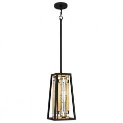 Sierra 1-Light Matte Black Chandelier with Multicolor Art Glass by Quoizel