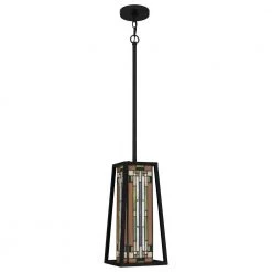 Sierra 1-Light Matte Black Chandelier with Multicolor Art Glass by Quoizel -Quoizel Sales matte black quoizel pendant lights tf5332mbk c3 1000
