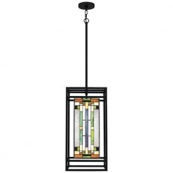 Mateo 1-Light Matte Black Chandelier with Multi-Color Art Glass by Quoizel -Quoizel Sales matte black quoizel pendant lights tf5333mbk 4f 1000