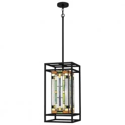 Mateo 1-Light Matte Black Chandelier with Multi-Color Art Glass by Quoizel