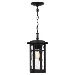 Uma 1-Light Matte Black Chandelier with Clear Water Glass by Quoizel