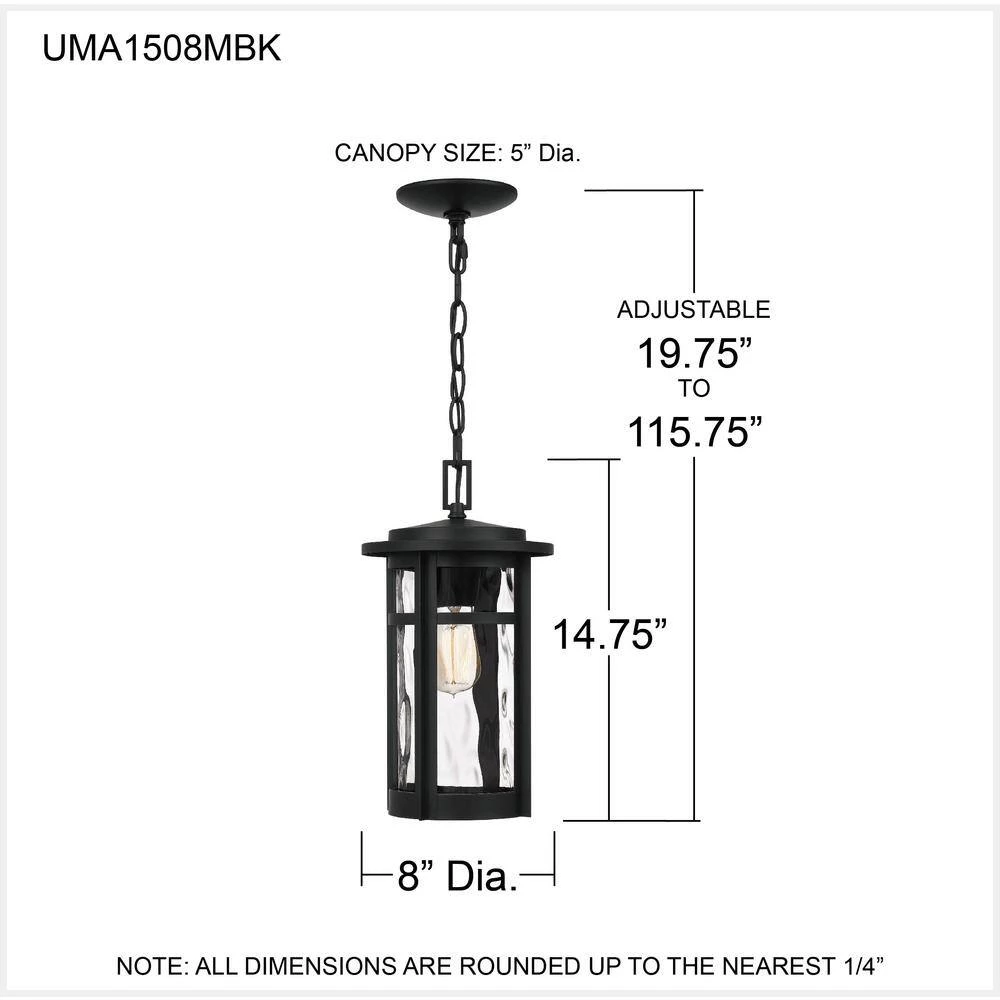 Uma 1-Light Matte Black Chandelier with Clear Water Glass by Quoizel 5 Uma 1-Light Matte Black Chandelier with Clear Water Glass by Quoizel - Image 3