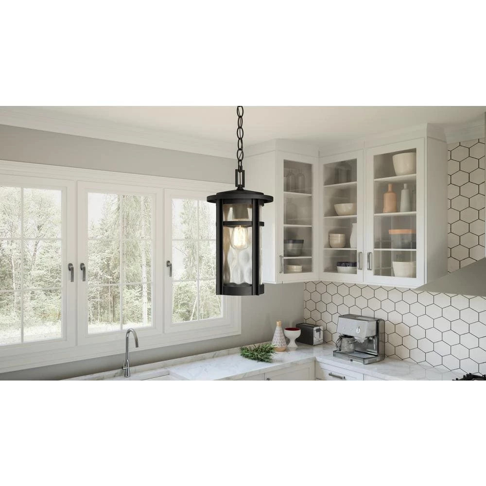 Uma 1-Light Matte Black Chandelier with Clear Water Glass by Quoizel 4 Uma 1-Light Matte Black Chandelier with Clear Water Glass by Quoizel - Image 2