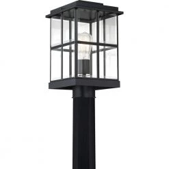 Mulligan 1-Light Matte Black Outdoor Post Lantern by Quoizel -Quoizel Sales matte black quoizel post light sets mgn9008mbk 1f 1000