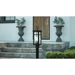 Uma 8 in. 1-Light Matte Black Outdoor Post Light Kit with Clear Water Glass by Quoizel -Quoizel Sales matte black quoizel post light sets uma9008mbk 40 1000