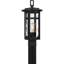 Uma 8 in. 1-Light Matte Black Outdoor Post Light Kit with Clear Water Glass by Quoizel